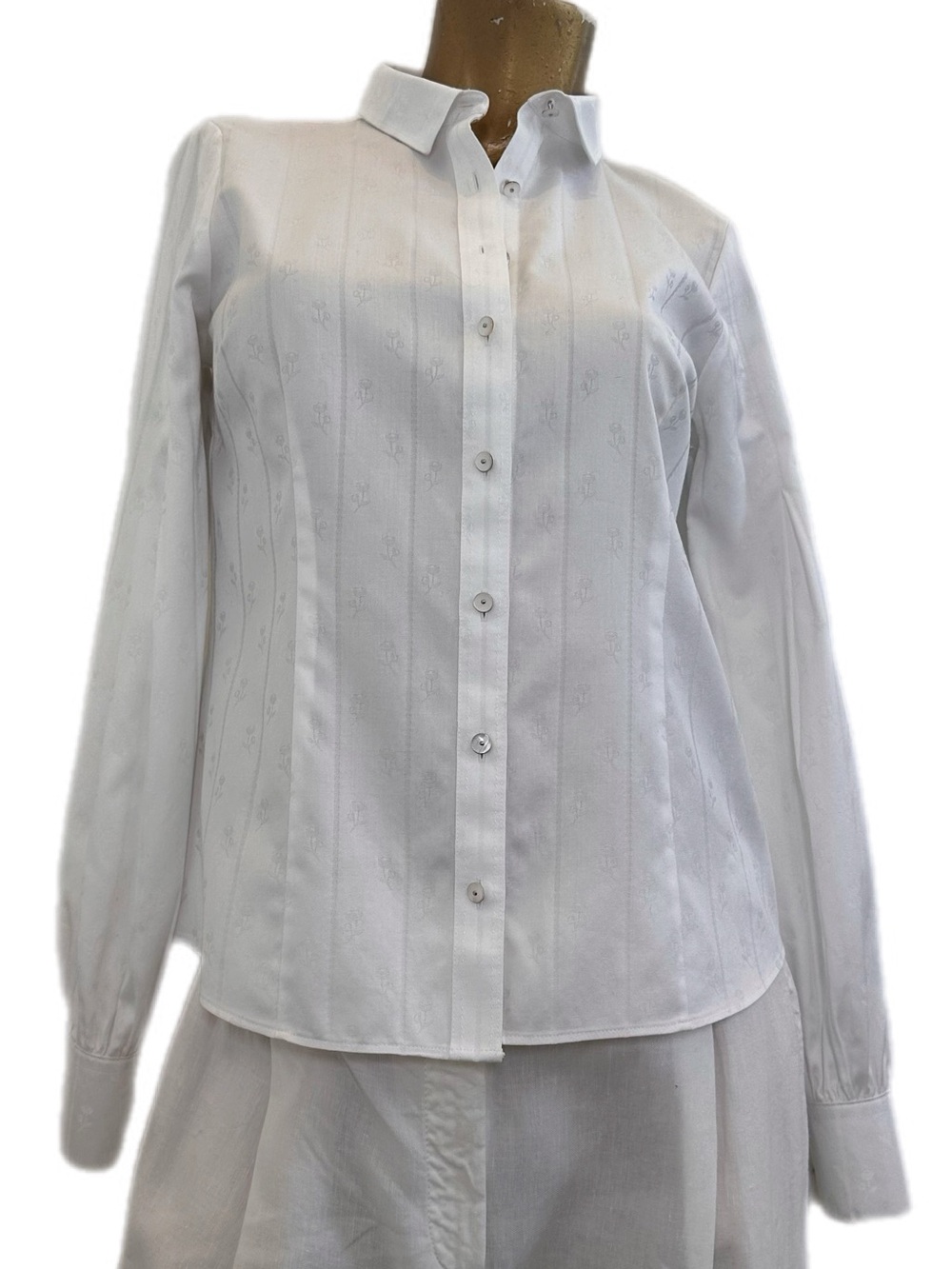 Brooks Brothers White Supima Cotton Tonal Floral Jacquard Button-down Blouse 6P